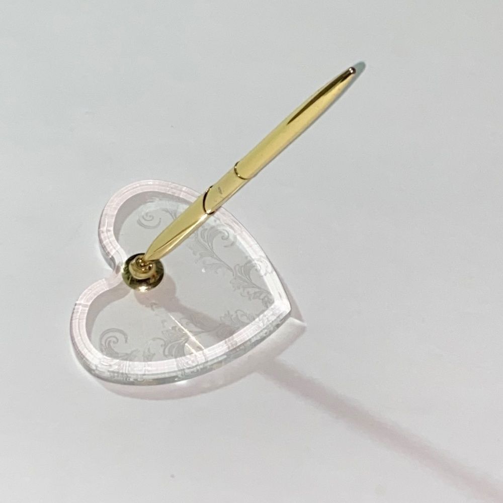 Heart-Shaped Clear and Gold Pen Holder